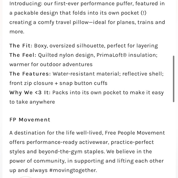 Free People Movement Pippa Packable Puffer Jacket Washed Black Small NWT - Picture 5 of 17